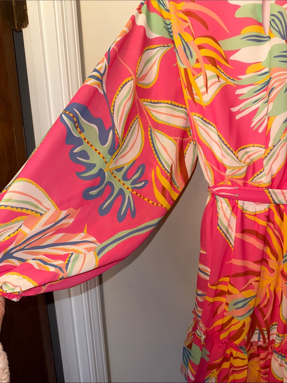 Flying Tomato Pink and Yellow Tropical Print Dress - Picture 5 of 5